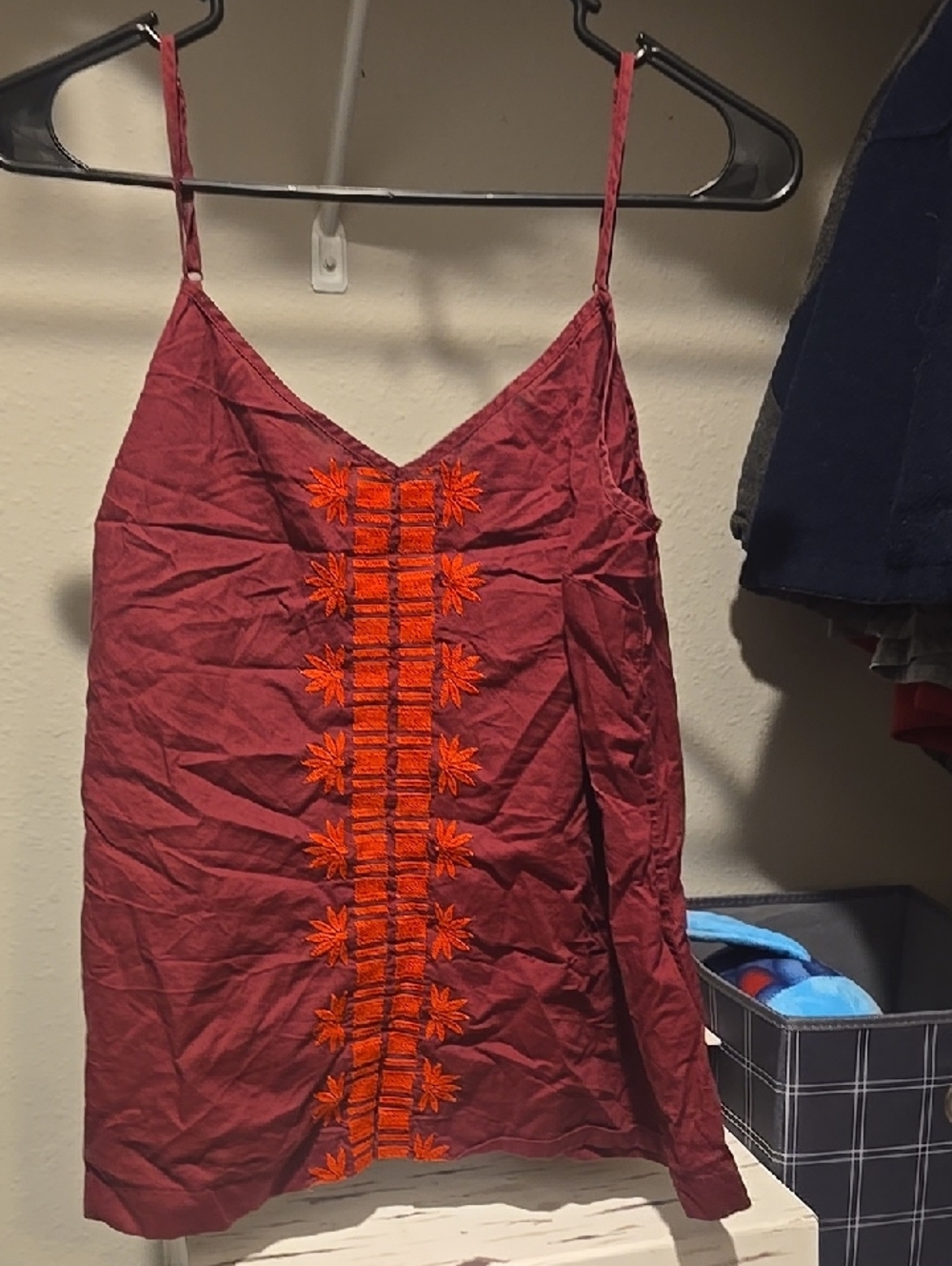 Old Navy Red Tank Top with Orange Embroidered Front